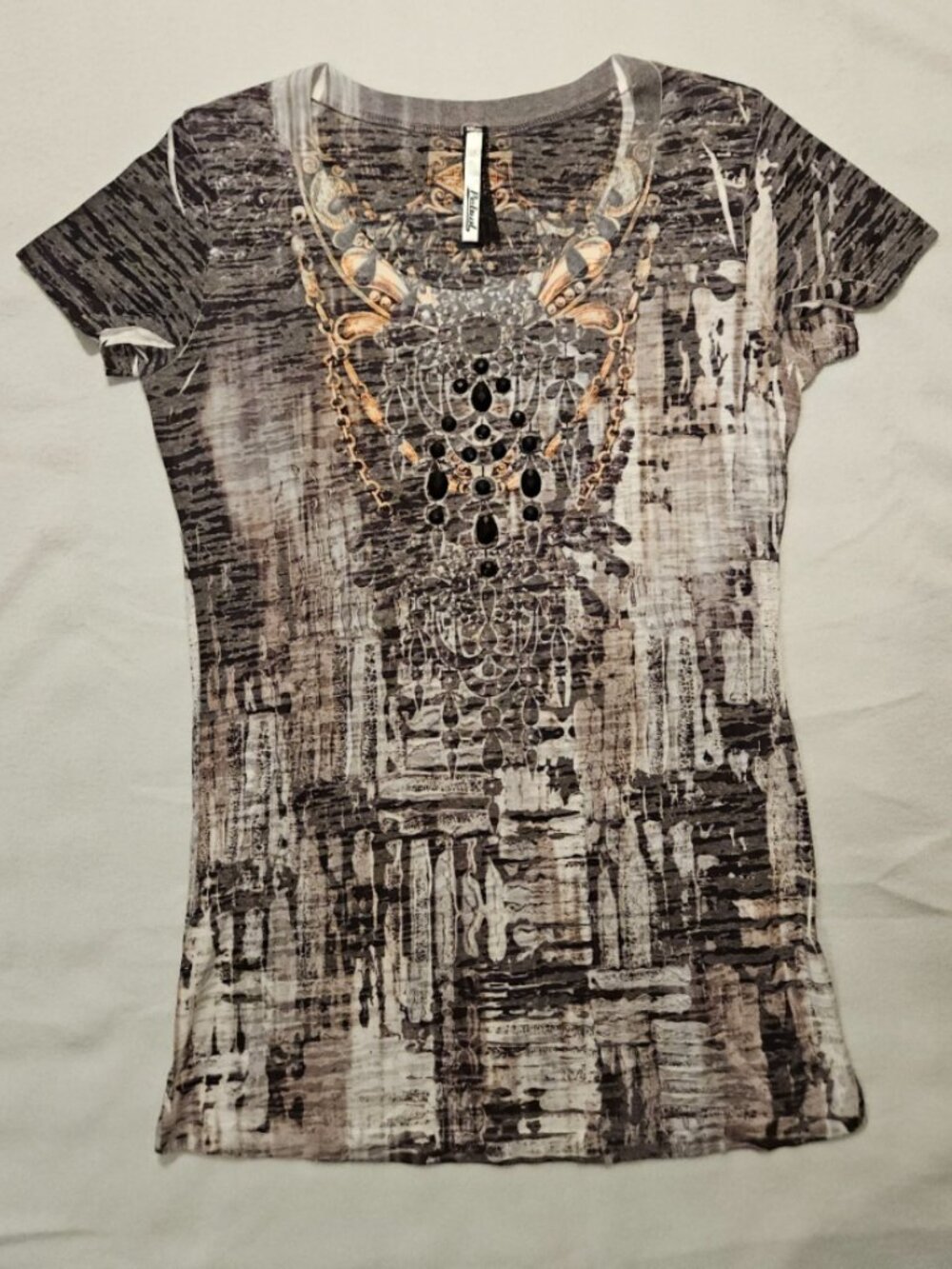 Petrol Black Rhinestone Chandelier Gothic Graphic Burnout Tee Medium U.S.A.
